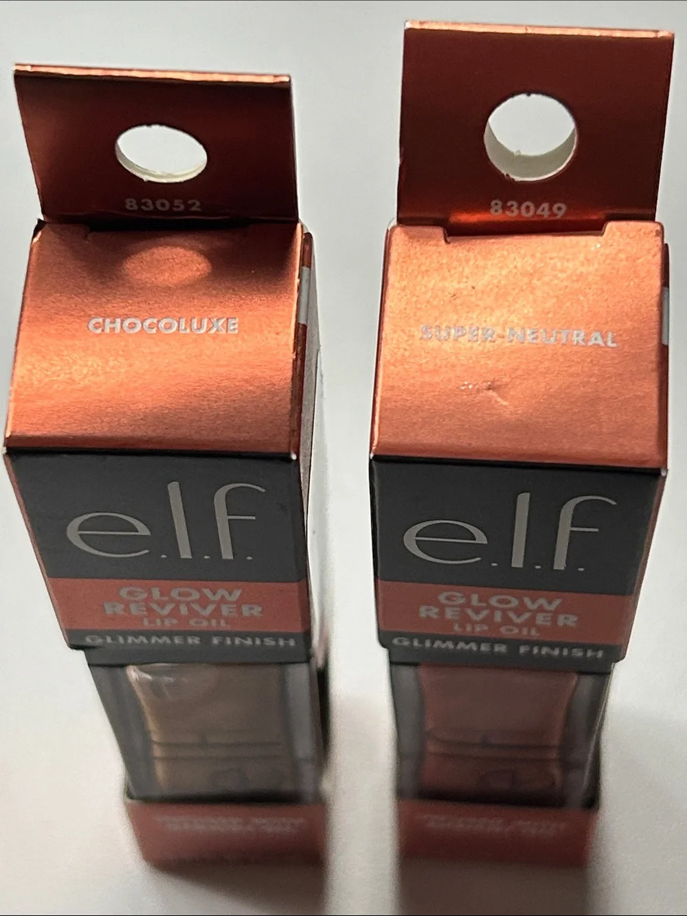 ELF Glow Reviver lip oil glimmer finish duo : colors super neutral and chocoluxe